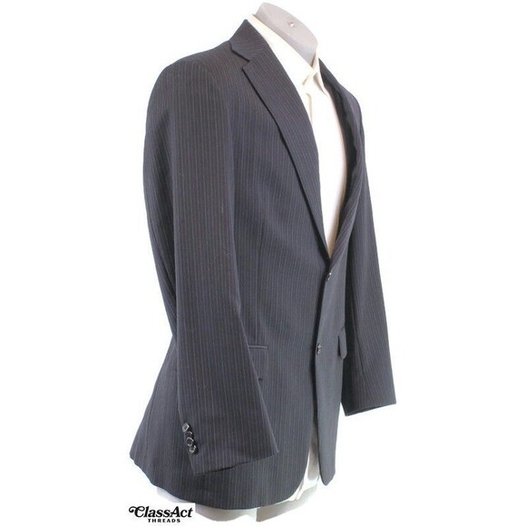 Hart Schaffner Marx 2 Piece Suit Black Striped Wool 40R Pleated Fronts 35" W - Picture 4 of 10